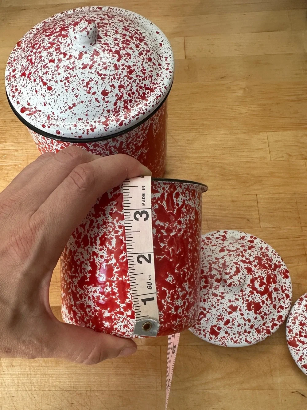Farmhouse Red White Enamelware Splatterware Speckle Canister Set